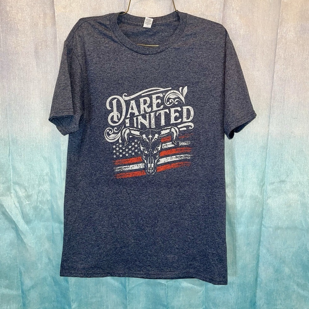 DARE United‎ Fruit Of The Loom HD Cotton T Shirt With Bull Skull & Flag Small